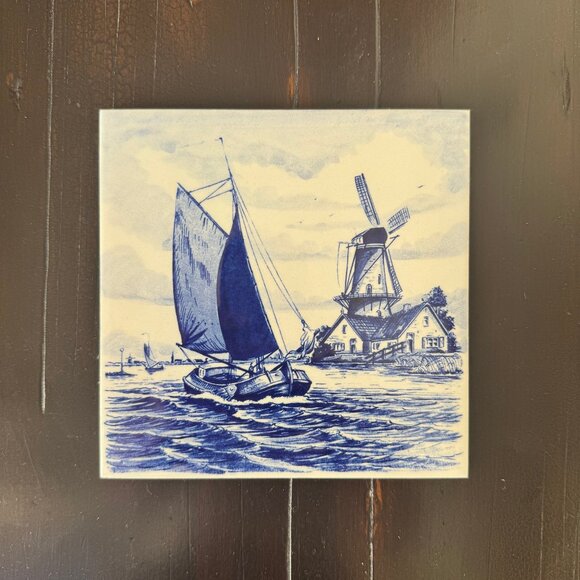 Delft Hand Painted Blue Porcelain Tile - Picture 1 of 5